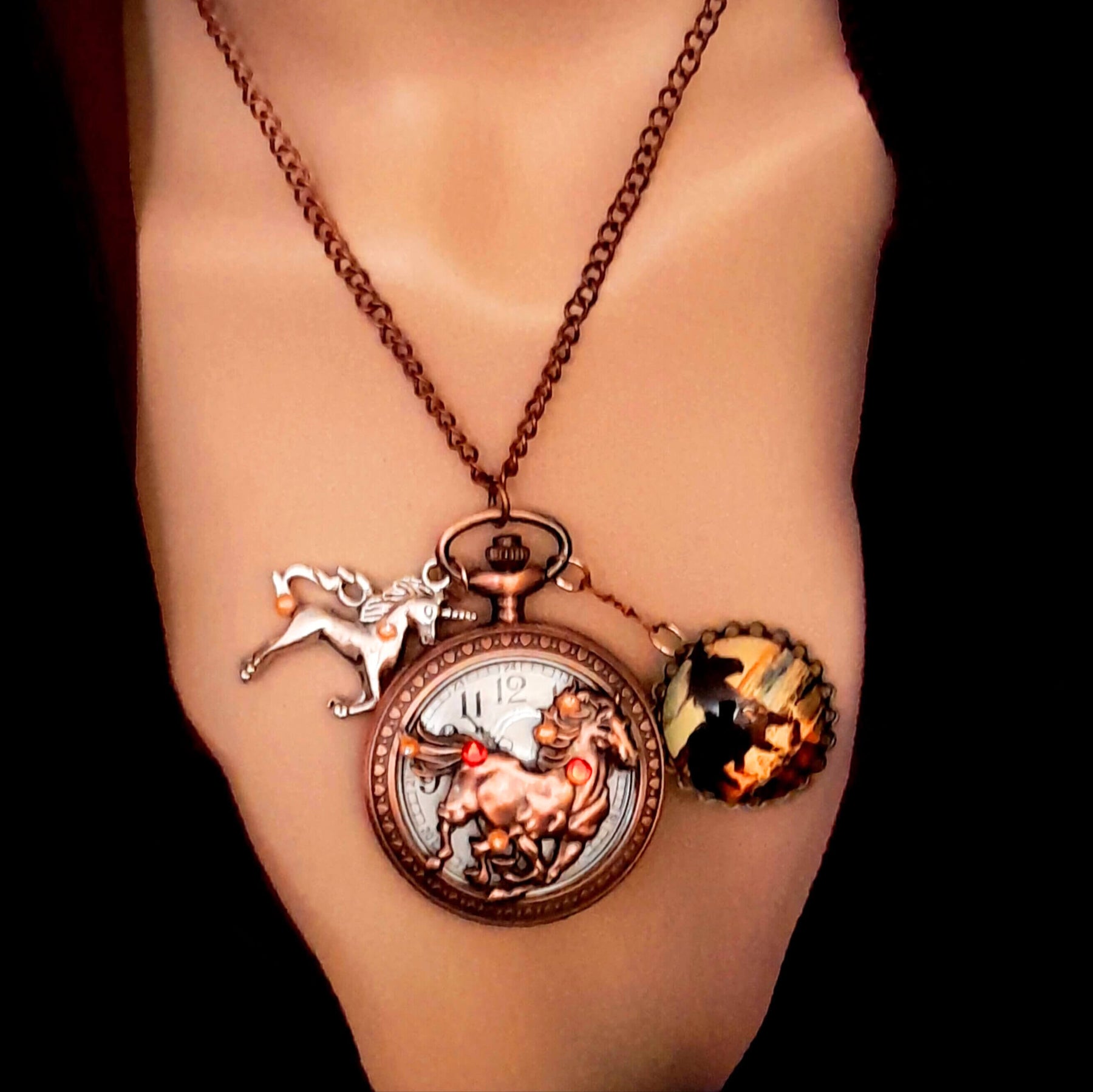 Horse Pocket Watch Necklace Equestrian Jewelry