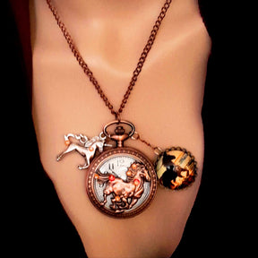 Horse Pocket Watch Necklace Equestrian Jewelry