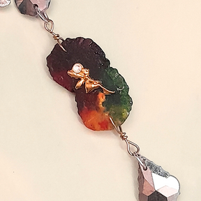 One-of-a-kind magical fantasy butterfly necklace with rainbow stone and baroque crystal drop, Swarovski crystals, handmade Victorian style vintage style