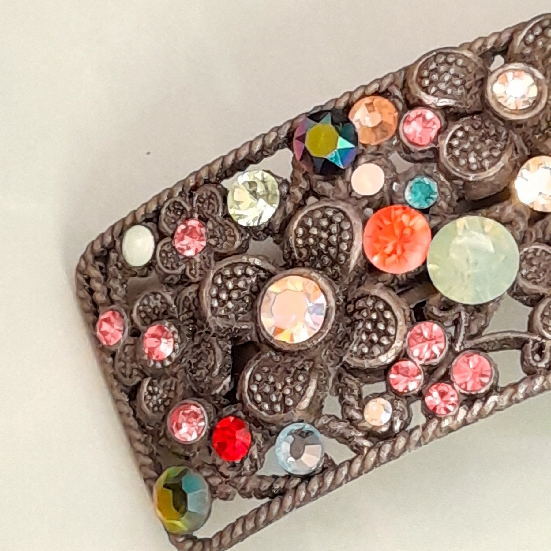 Handmade magical fantasy flower hair clip with Swarovski crystals in rainbow colors, Victorian style vintage style boho barrette