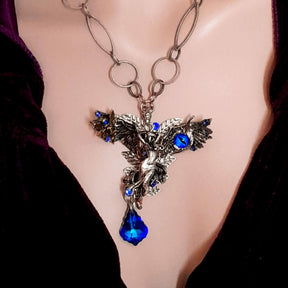 Blue Crystal Angel Wing Guardian Necklace