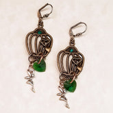 Green Crystal Heart Earrings |Birdcage Fairy