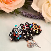 Handmade magical fantasy black filigree barrette with rainbow Swarovski crystals and Tree of Life charm, Victorian style vintage style bohemian hair accessory

