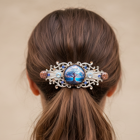 Blue Cameo Hair Clip in Ponytail