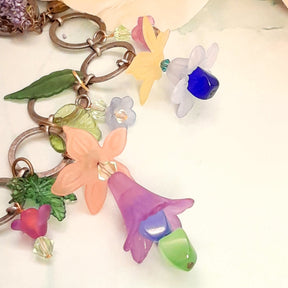 Bohemian handmade fantasy necklace with colorful flowers and genuine Swarovski crystals, Victorian style vintage style antique silver
