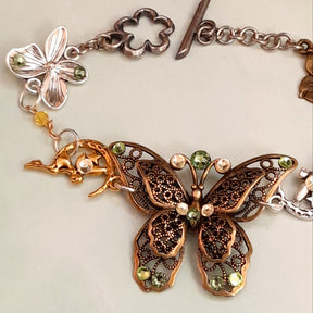 Green Swarovski crystal butterfly fairy bracelet, Victorian style vintage style handmade fantasy jewelry