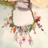 Handmade magical fantasy silver filigree butterfly necklace with rainbow Swarovski crystals and fairy charm, bohemian Victorian style vintage style jewelry