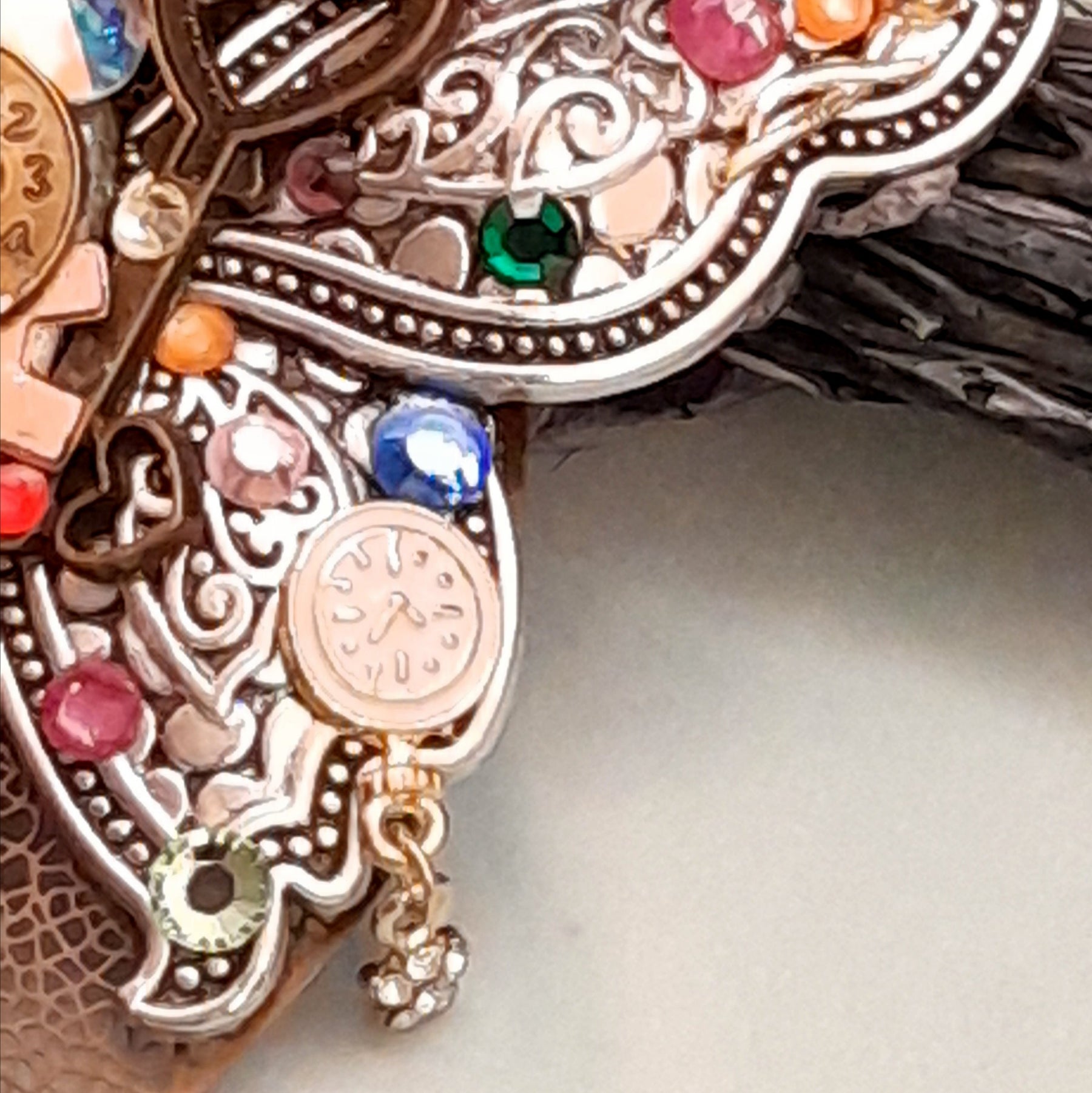 Handmade magical fantasy steampunk butterfly necklace with fairy charms and rainbow Swarovski crystals, one-of-a-kind Victorian style vintage style jewelry