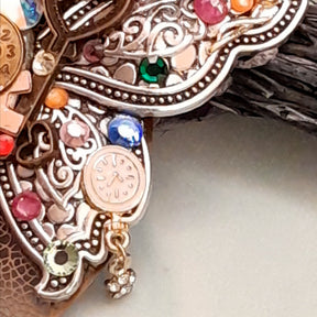 Handmade magical fantasy steampunk butterfly necklace with fairy charms and rainbow Swarovski crystals, one-of-a-kind Victorian style vintage style jewelry