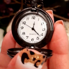 Rachel Flam Design Cat and Books Pocket watch Open Working Quartz Pocket watch Swarovski crystals Purple Vintage style Antique style 
