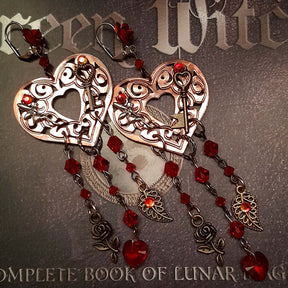 Red Chandelier Heart Earrings |Extra Long Fantasy