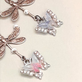 One of a kind Victorian style vintage style colorful enamel butterfly earrings with Swarovski crystals