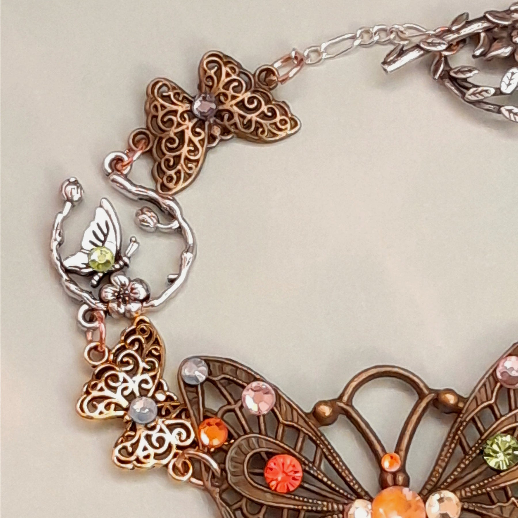 Colorful rainbow Victorian style vintage style butterfly bracelet with genuine Swarovski crystals handmade