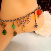 Handmade magical fantasy rainbow fairy anklet with colorful cat's eye stones and Austrian crystals, Victorian style vintage style, multicolor sparkle
