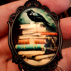 crow necklace fairytale  motifs witch hat room cauldron spinning wheel key