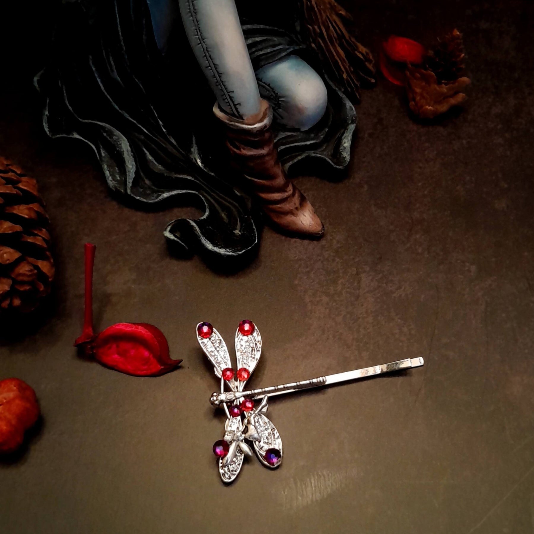 volcano swarovski crystals dragonfly hair pin with magical fairy