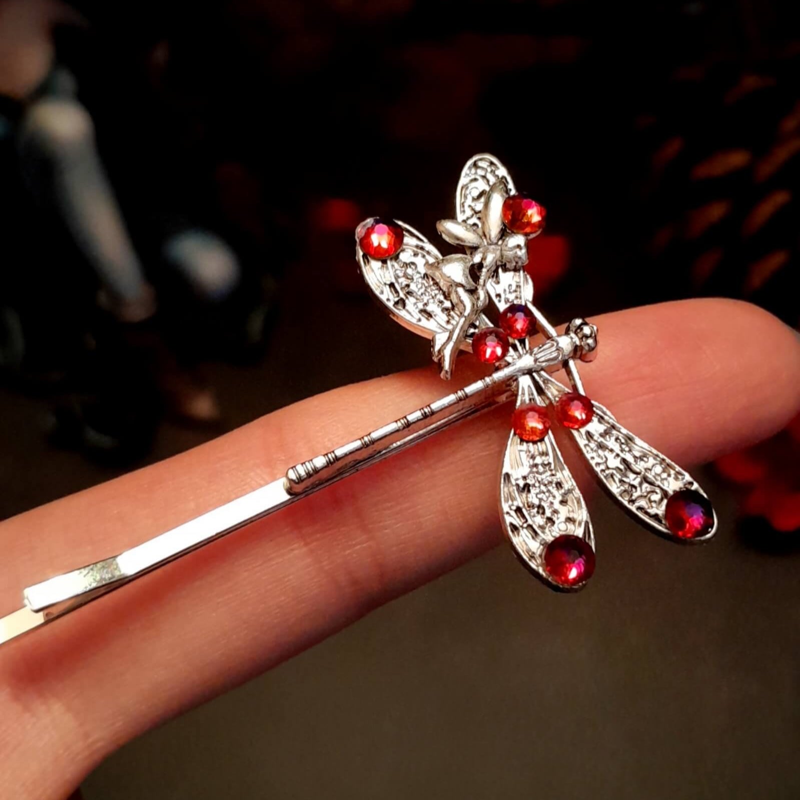 volcano swarovski crystals dragonfly hair pin with magical fairy
