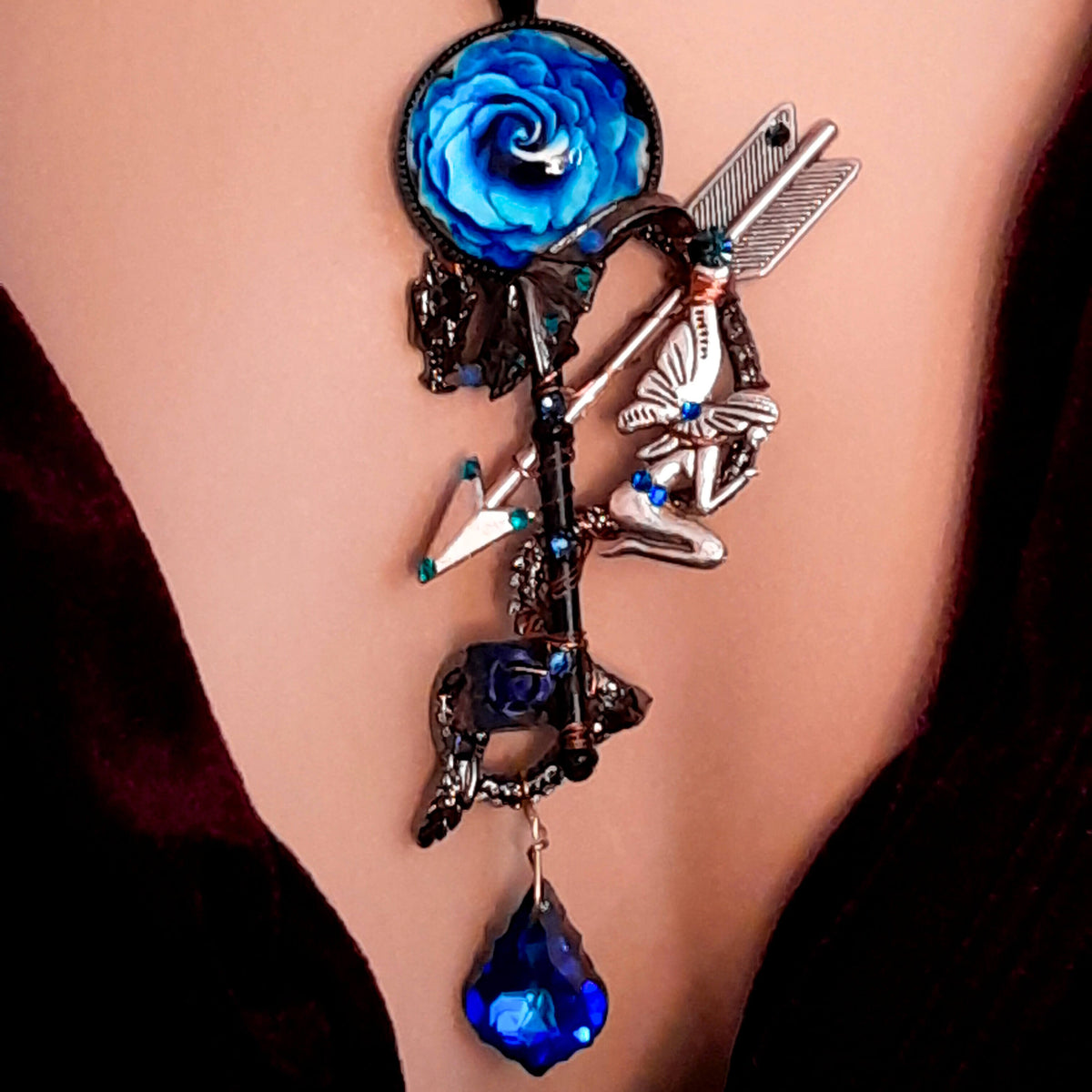 Blue Dragon Necklace Skeleton Key