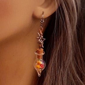 Earrings Rainbow Flower Glass Bottle & Fairy
