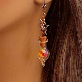 Magical fantasy Victorian style vintage style dangle drop fairy bottle earrings with Swarovski crystals