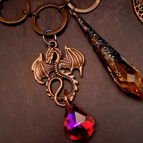 statement necklace with pumpkins dragon leaves brass filigree moon baroque crystals and swarovski yellow icicle crystal round links unique chain 