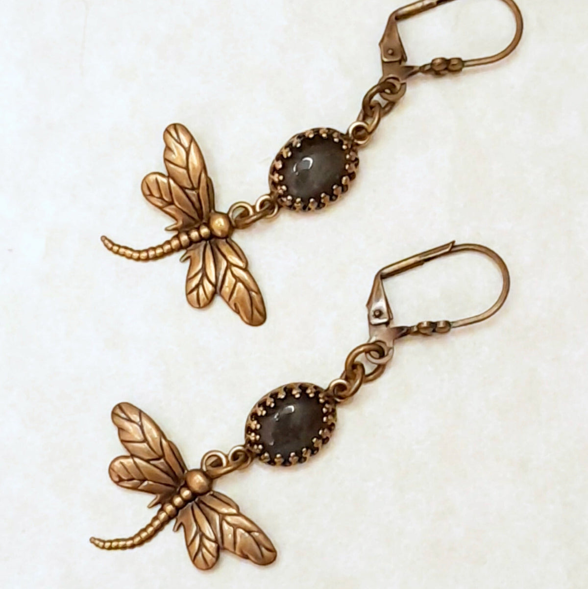 Black Cat's Eye Dragonfly Earrings
