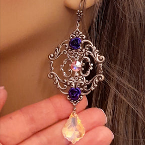 Magical fantasy Victorian style vintage style extra long chandelier earrings with aurora borealis Swarovski crystals