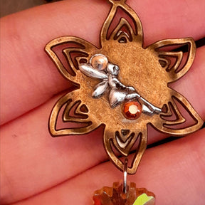 necklace with 3 owl cabochons with yellow backgrounds and Yellow Swarovski crystals
