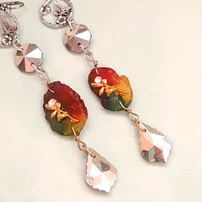 Butterfly long dangle rainbow earrings, fairy hidden on the back