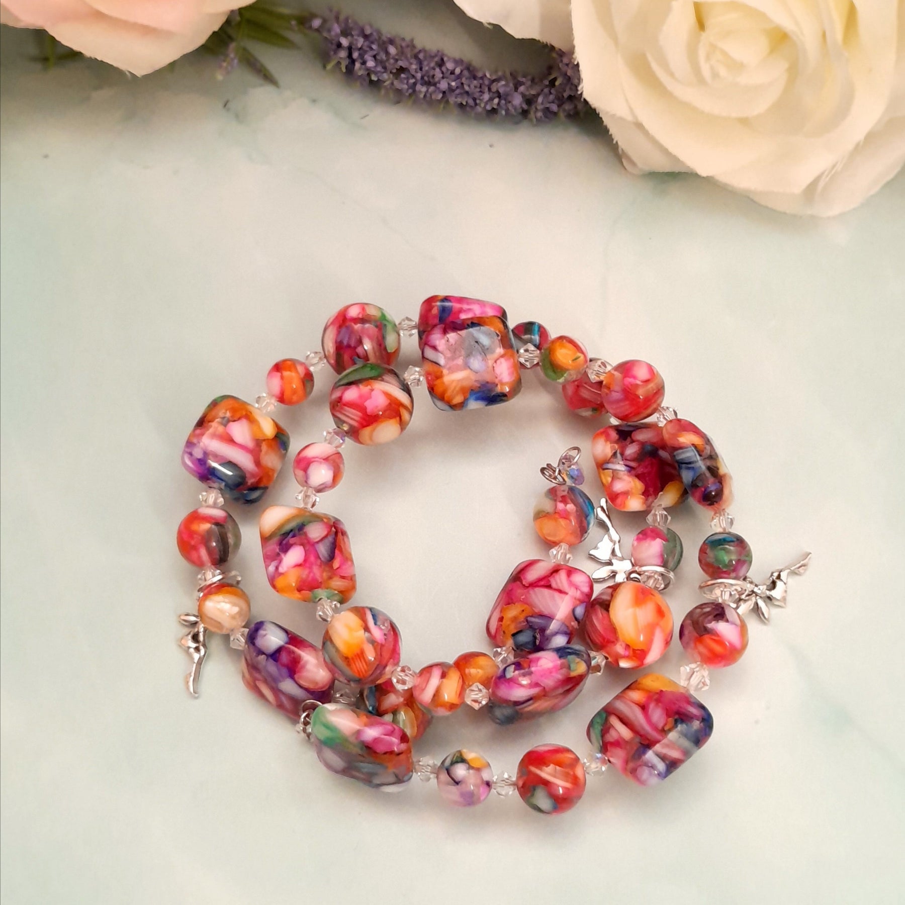 Rainbow stones stretch bracelet with Swarovski crystals, Victorian style vintage style handmade fantasy jewelry

