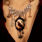 fairytale crow necklace witch hat spinning wheel cauldron mirror broom pumpkin carraige magic lamp