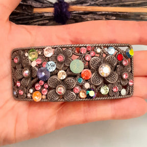One-of-a-kind magical fantasy floral barrette hair clip with rainbow crystals, handmade Victorian style vintage style boho hair accessory

