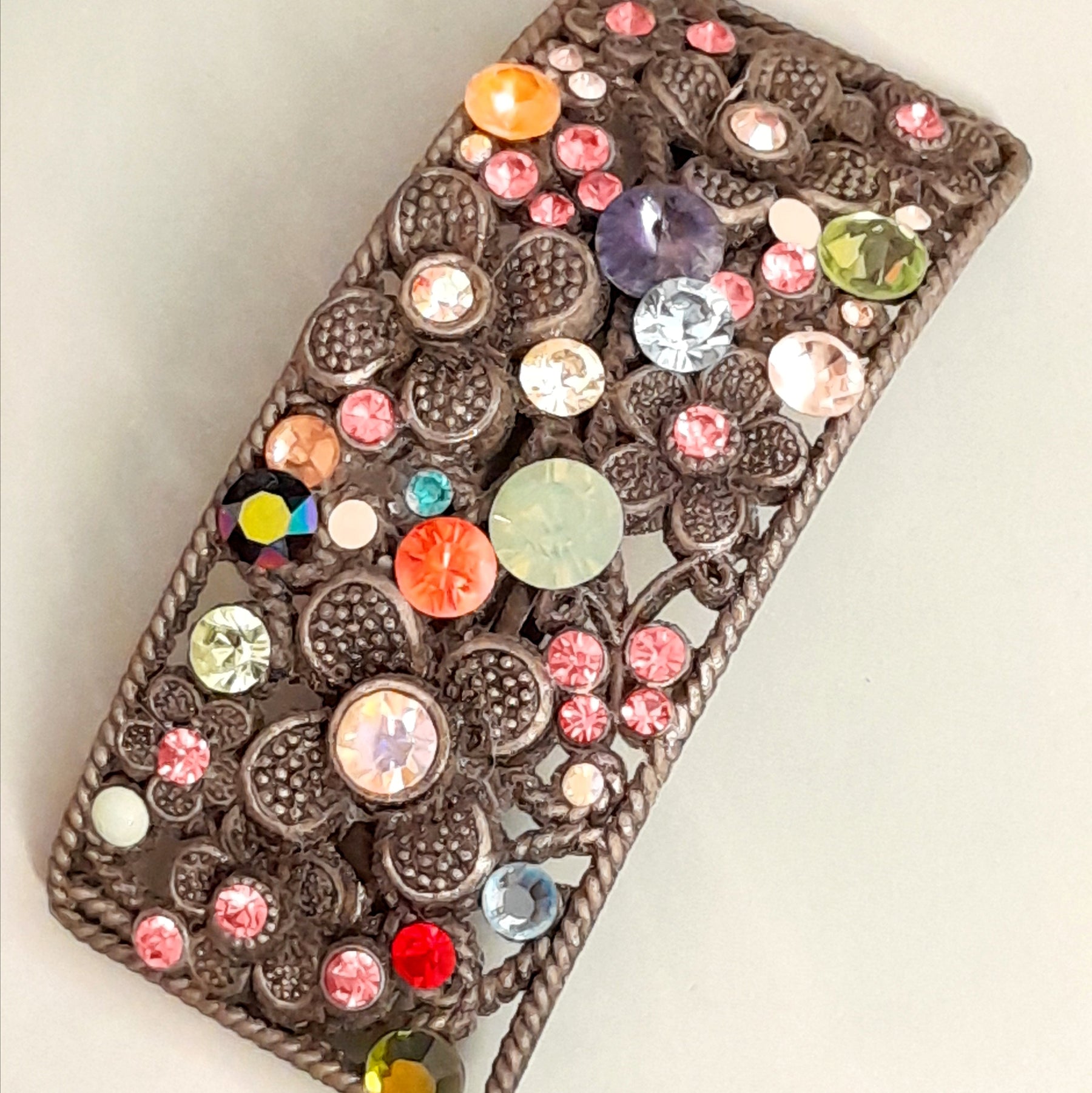 One-of-a-kind magical fantasy multicolor floral barrette hair clip with Swarovski crystals, handmade Victorian style vintage style hair accessory