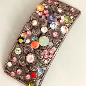 One-of-a-kind magical fantasy multicolor floral barrette hair clip with Swarovski crystals, handmade Victorian style vintage style hair accessory