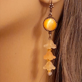 Magical fantasy Victorian style vintage style flower long dangle yellow Swarovski crystal earrings handmade in Long Island NY