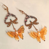 Handmade Victorian style vintage style gold tone butterfly earrings with Swarovski crystals

