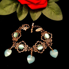 Heart Bracelet Green Crystals |Victorian Style
