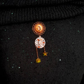 bohemian necklace moon and sunn cabochon owl and yellow crystal star and flower