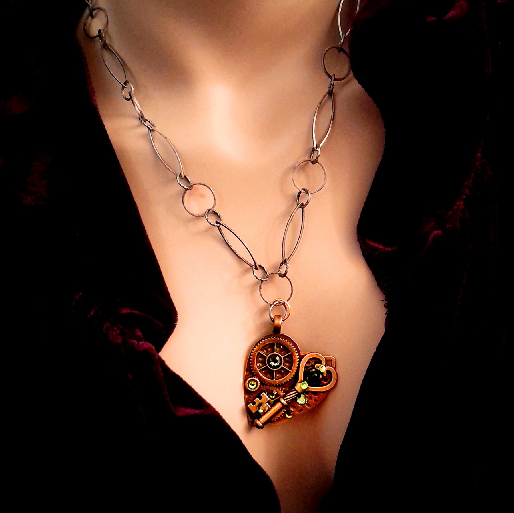 Heart Fantasy Necklace |Green Crystals