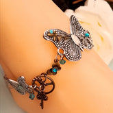 Handmade magical fantasy large butterfly anklet with turquoise Austrian crystals, Victorian style vintage style, fairy garden boho jewelry
