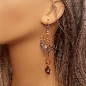 Long magical butterfly dangle earrings Victorian style vintage style handmade fantasy jewelry Swarovski crystals