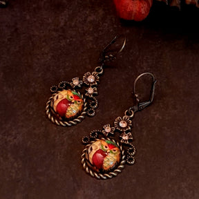 small earrings victorian vintage style with owl cabochins and swarovski crystals