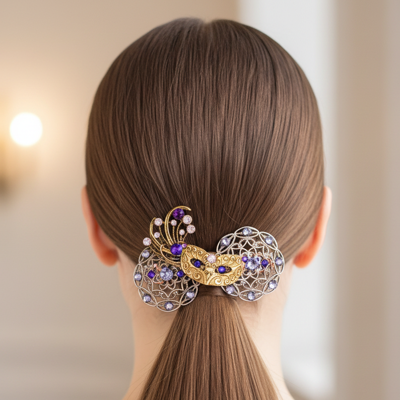 swarovski purple crystal masquerade mask hair clip