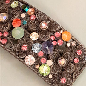 Magical fantasy rainbow crystal barrette hair clip with colorful floral details, handmade Victorian style vintage style bohemian hair accessory