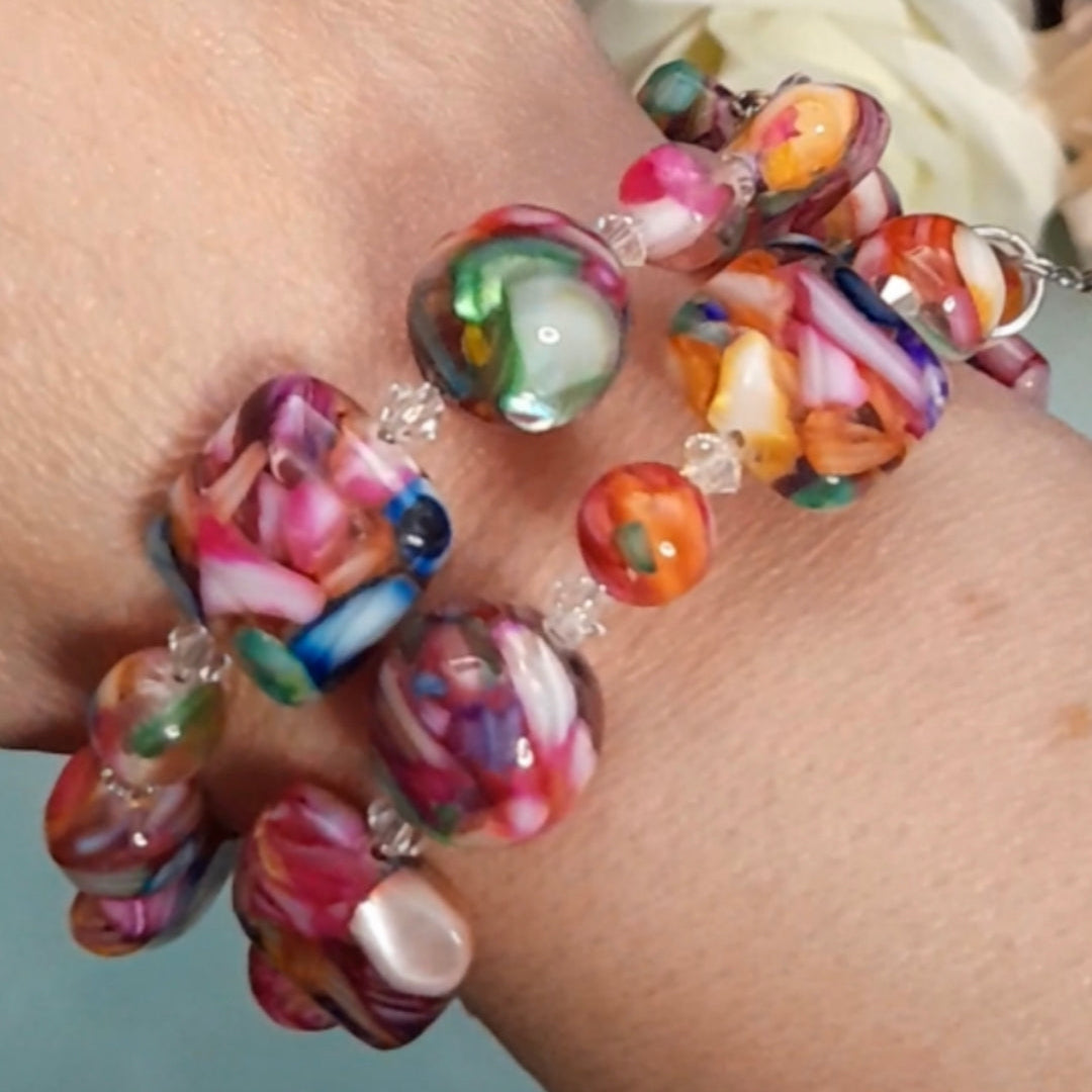 Fairy rainbow stretch bracelet with Swarovski crystals, Victorian style vintage style handmade fantasy jewelry