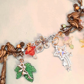 Magical fantasy nature bird necklace with rainbow Swarovski crystals and fairy details, handmade Victorian style vintage style boho jewelry