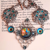 Turquoise Peacock Bracelet Boho Vintage Style colorful peacock eyes swarovski turquoise crystals flower clasp with crystal