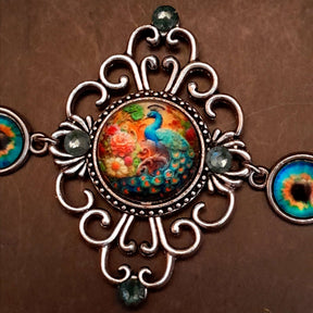 Turquoise Peacock Bracelet Boho Vintage Style colorful peacock eyes swarovski turquoise crystals flower clasp with crystal