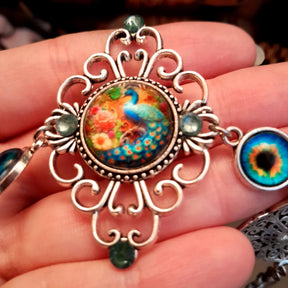 Turquoise Peacock Bracelet Boho Vintage Style colorful peacock eyes swarovski turquoise crystals flower clasp with crystal