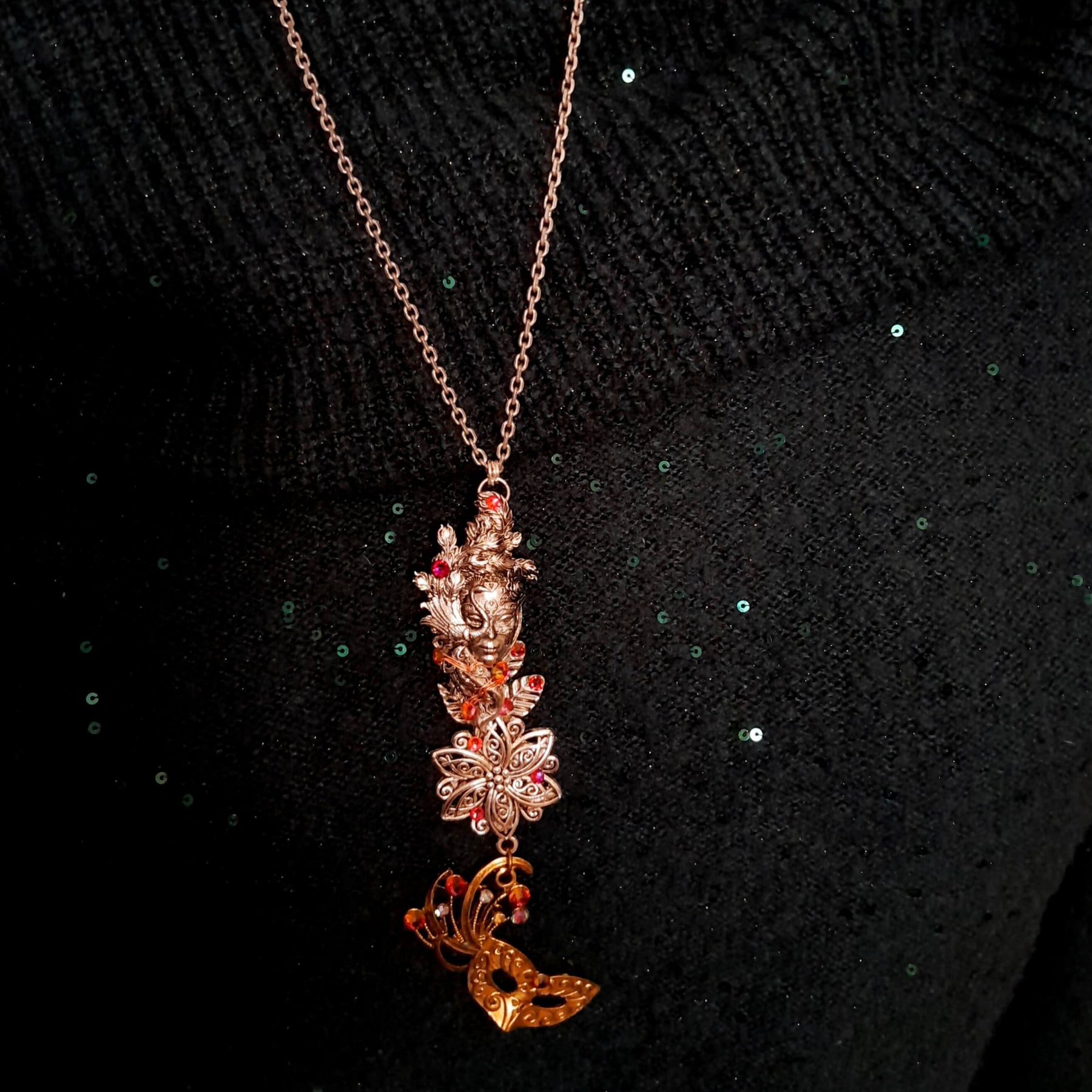 Peacock Pendant Snake Necklace Fantasy Mask